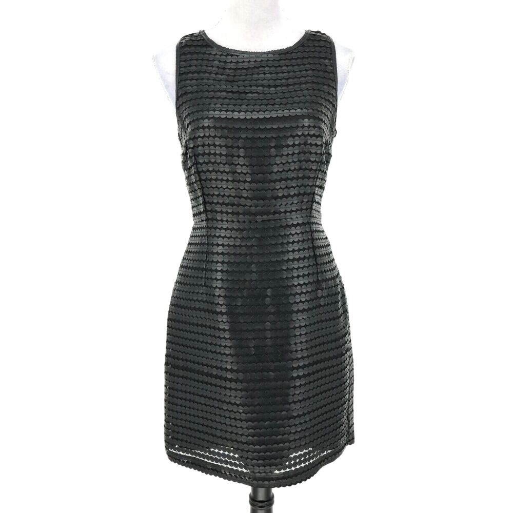 BB Dakota Dress Womens 4 Black Faux Leather Scales Lining Side Zip LBD Sheath